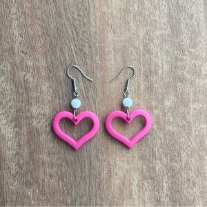 Y2K 00s Pink and White Heart Drop Earrings